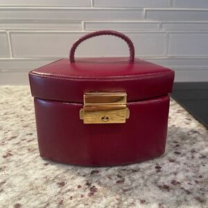 1997 Wolf Designs Burgundy Genuine Leather Jewelry Travel Box